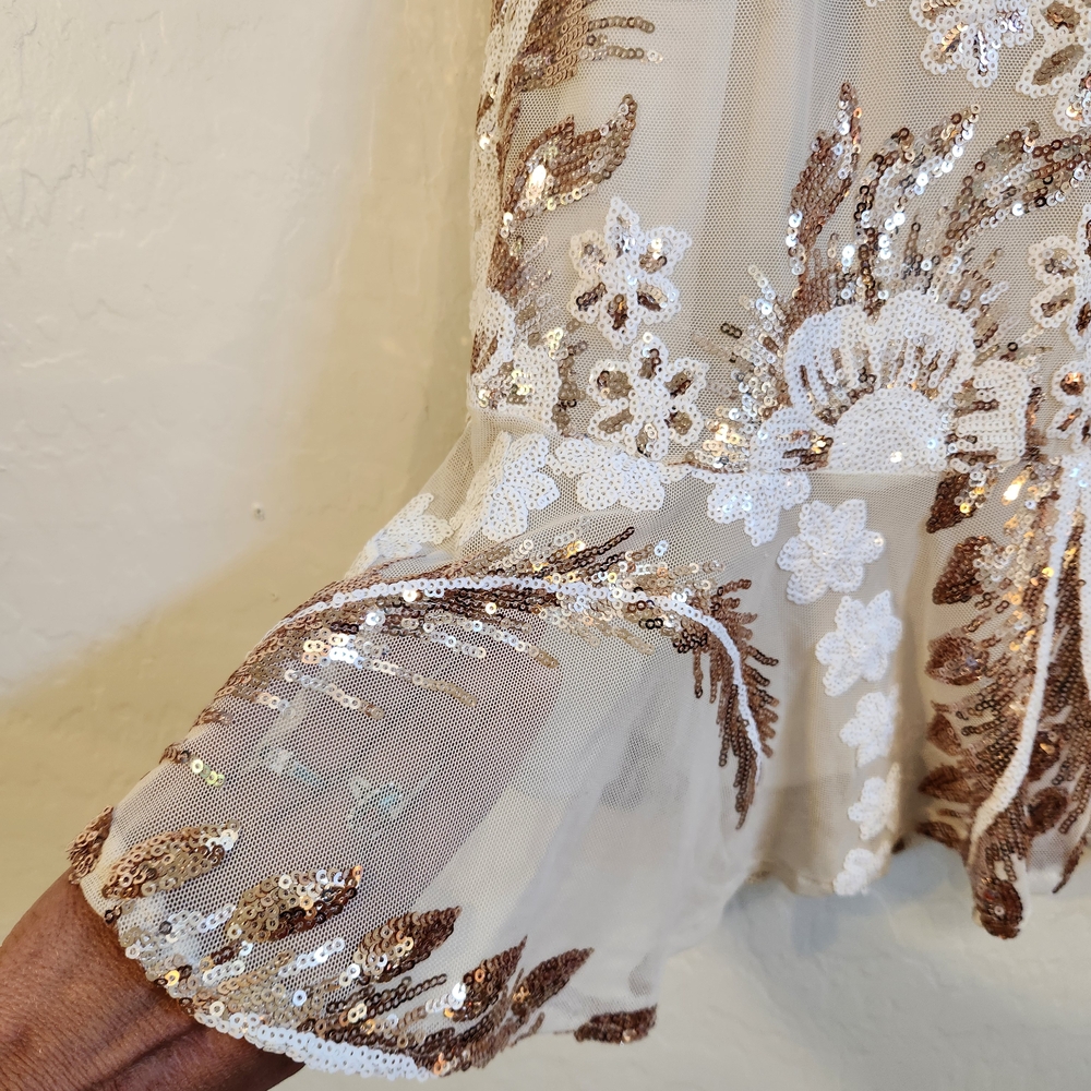 Hello Molly Cream and Gold Sequin Mini Dress - Picture 6 of 16